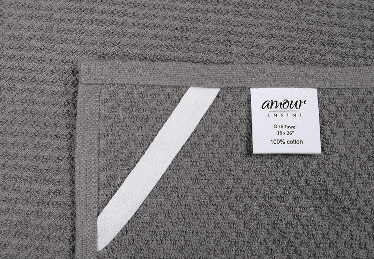 AMOUR INFINI Kitchen Towels Pack of 4 - Absorbent, Quick Drying Premium Cotton Tea Towel - Kitchen Linens 16x28 Inch Dish Towels with Hanging Loop (L.Grey) - Nestoria