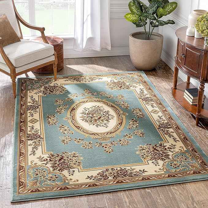 Well Woven Timeless Collection Le Petit Palais Light Blue 8x10 Luxurious Traditional French Medallion Oriental Area Rug Perfect for Living Room Bedroom or Dining Room Easy-to-Clean Durable Design