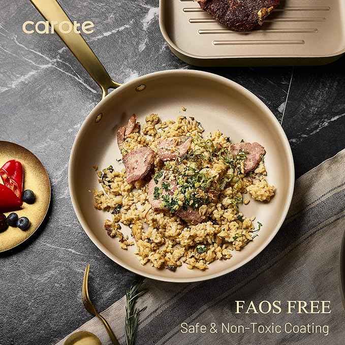 CAROTE 19Pcs Pots and Pans Set, Non Stick Induction Cookware Sets with Durable Cast Steel Handle, Oven-Safe Pots and Pans with Cooking Utensils, PFOS/PFOA Free, Dishwasher Safe, Aluminum