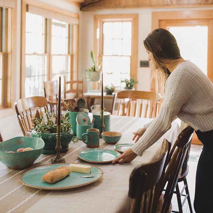 Paseo Road Patina Turquoise 16 Piece Ceramic Southwestern Rustic Cabin Dinnerware Set with Plates, Bowls and Mugs