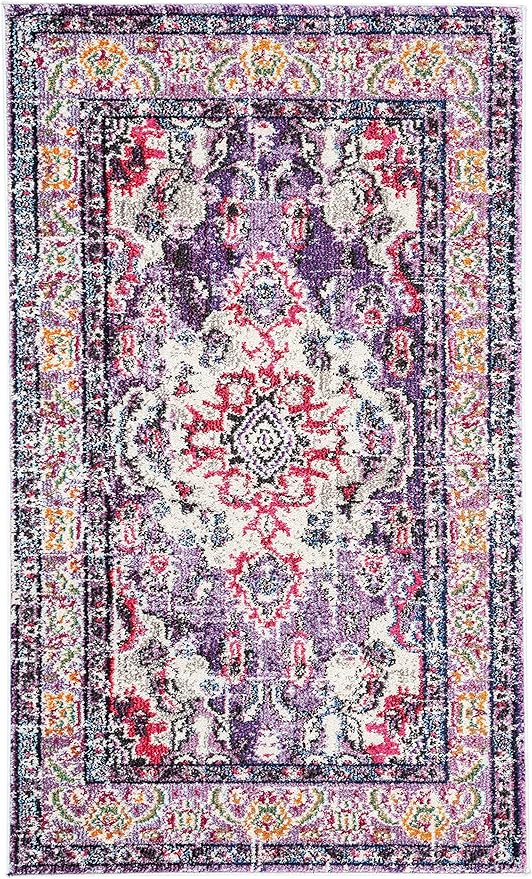 SAFAVIEH Monaco Collection Area Rug - 3' x 5', Violet & Fuchsia, Non-Shedding & Easy to Clean, Distressed Medallion Design, Ideal for Living Room, Bedroom, Dining Space (MNC243P)