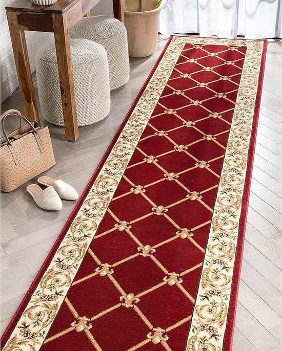 Patrician Trellis Red French European Formal Traditional 3x12 (2'7" x 12') Runner Rug Stain/Fade Resistant Contemporary Floral Thick Soft Plush Hallway Entryway Living Dining Room Area Rug