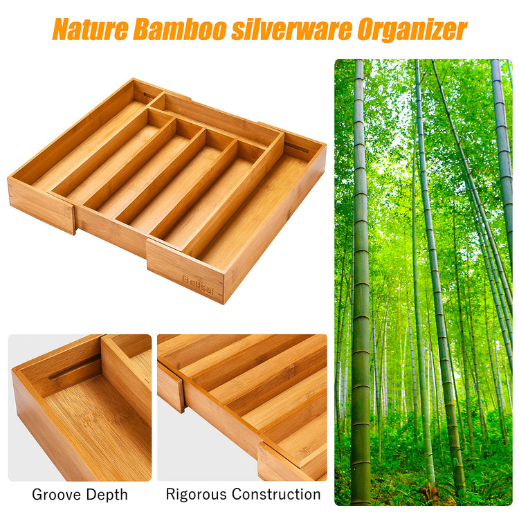 Silverware Organizer Kitchen Drawer Organizer Expandable Bamboo Utensil Holder Cutlery Tray for Kitchen Utensil and Flatware Bedroom Office
