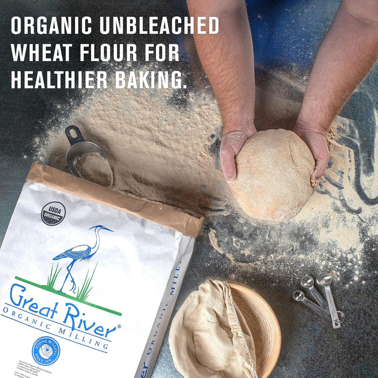 Great River Organic Milling Organic Unbleached Wheat Bread Flour | Artisan Bread Flour for Baking | Multi-Purpose Wheat, Unbromated, Non-GMO, Kosher | 25 Lb (Pack Of 1) - Nestoria