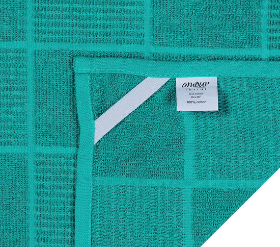 AMOUR INFINI Kitchen Towels Pack of 4 Absorbent, Quick Drying Premium Terry Cotton Dish Towel with Hanging Loop 16x28 Inch Hand & Tea Towels (Teal) - Nestoria