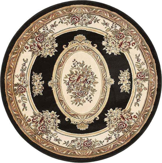 Well Woven Timeless Collection Le Petit Palais Black 5' Foot Round Luxurious Traditional French Medallion Oriental Area Rug Living Room Bedroom Dining Room Easy-to-Clean Durable Design
