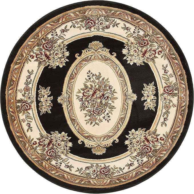 Well Woven Timeless Collection Le Petit Palais Black 5' Foot Round Luxurious Traditional French Medallion Oriental Area Rug Living Room Bedroom Dining Room Easy-to-Clean Durable Design