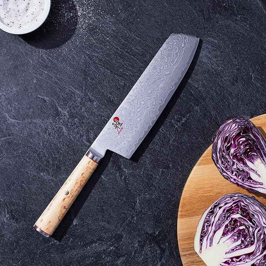 Miyabi Birchwood SG2 Japanese Nakiri Knife, 6.5-inch, Vegatable Kitchen Knife, Karelian Birch Handle, 100-layer flower Damascus pattern, Handcrafted in Seki, Japan