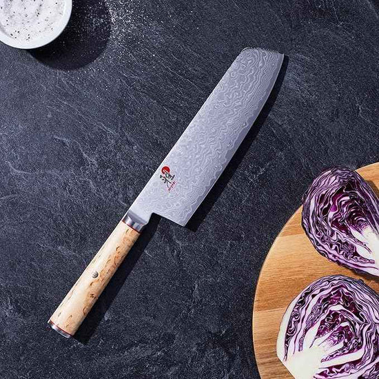 Miyabi Birchwood SG2 Japanese Nakiri Knife, 6.5-inch, Vegatable Kitchen Knife, Karelian Birch Handle, 100-layer flower Damascus pattern, Handcrafted in Seki, Japan