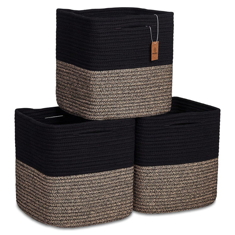 Storage Cubes 11 Inch Cotton Rope Woven Baskets for Organizing (3 Count)