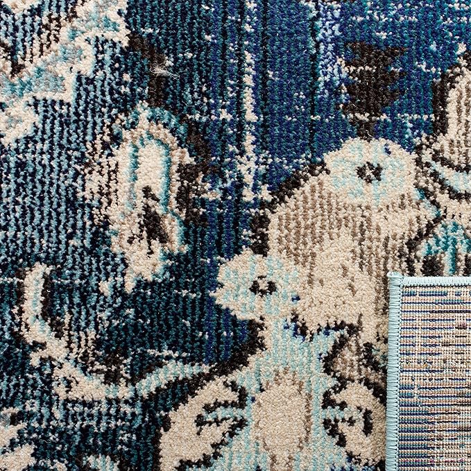 SAFAVIEH Monaco Collection Area Rug - 10' x 14', Navy & Light Blue, Non-Shedding & Easy to Clean, Distressed Medallion Design, Ideal for Living Room, Bedroom, Dining Space (MNC243N)