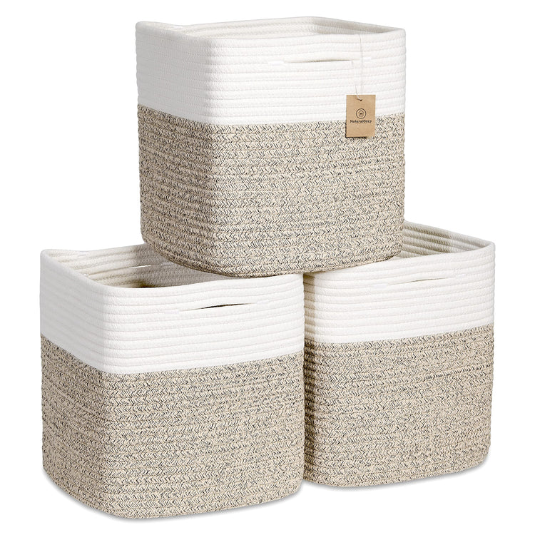 Storage Cubes 11 Inch Cotton Rope Woven Baskets for Organizing (3 Count)