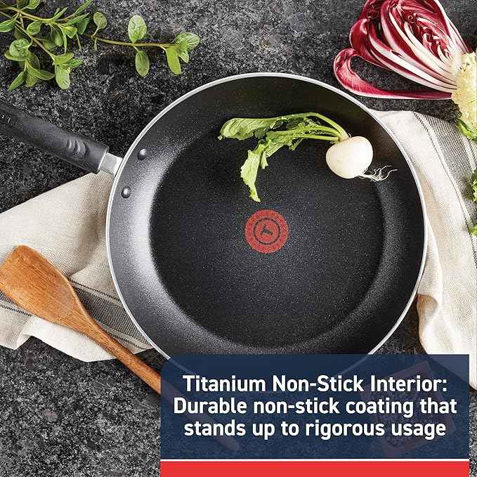 T-Fal Experience Nonstick Fry Pan 12.5 Inch, Induction, Oven Broiler Safe 400F, Non Stick Frying Pan, Skillet, Kitchen Egg Pan, Omelet Pan, Cookware, Pots and Pans, Home, Dishwasher Safe, Black