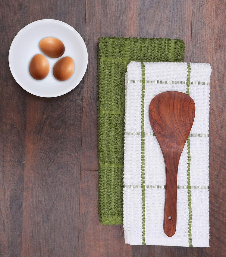 AMOUR INFINI Kitchen Towels Pack of 4 Absorbent, Quick Drying Premium Terry Cotton Dish Towel with Hanging Loop 16x28 Inch Hand & Tea Towels (Green) - Nestoria