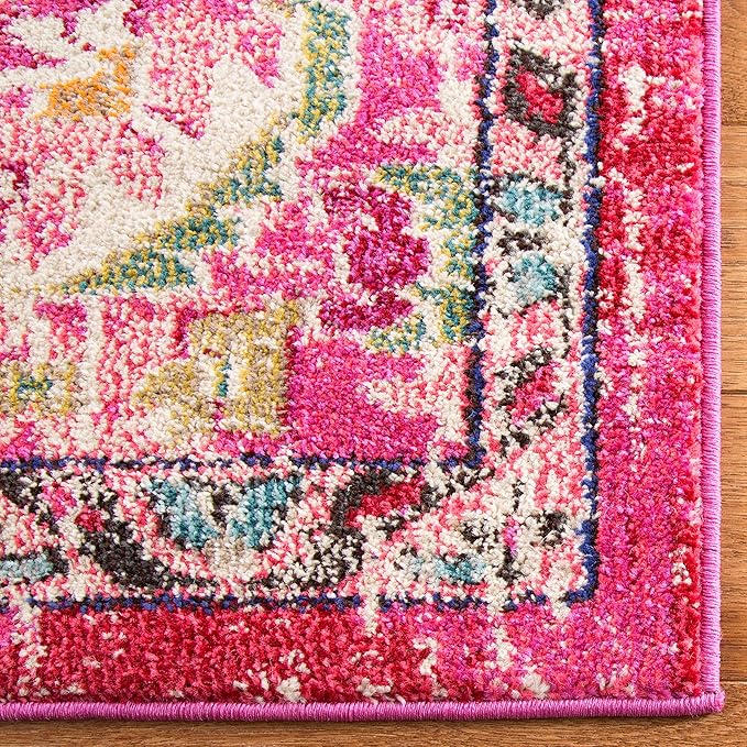 SAFAVIEH Monaco Collection X-Large Area Rug - 12' x 18', Pink & Multi, Non-Shedding & Easy to Clean, Distressed Medallion Design, Ideal for Living Room, Bedroom, Dining Space (MNC243D)