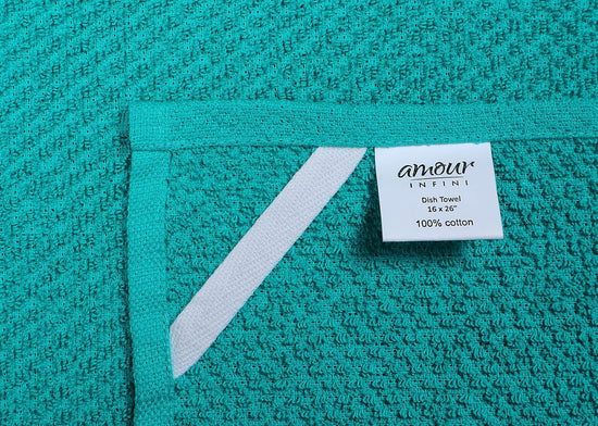 AMOUR INFINI Kitchen Towels Pack of 4 - Absorbent, Quick Drying Premium Cotton Tea Towel - Kitchen Linens 16x28 Inch Dish Towels with Hanging Loop (Turquoise) - Nestoria