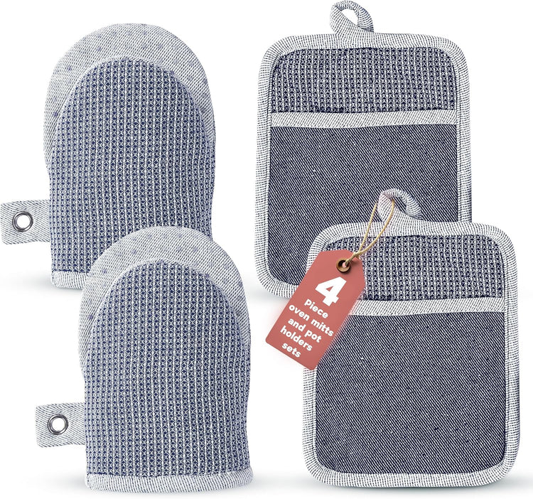 Casa Platino Silicone Oven Mitts & Potholders, 4-Piece – Pot Holders and Oven Mitts for BBQ & Baking, Oven Mitt for Kitchen & Microwave – Heat Resistant Up to 500°F, Durable & Flexible – Indigo