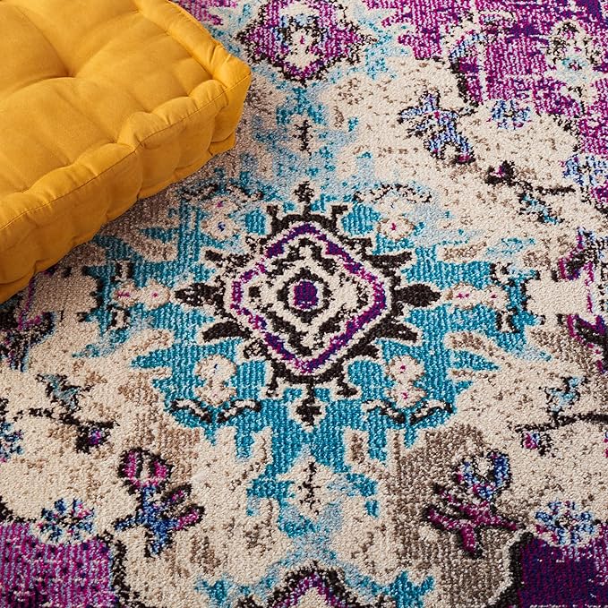 SAFAVIEH Monaco Collection Area Rug - 2'2" x 4', Violet & Light Blue, Non-Shedding & Easy to Clean, Distressed Medallion Design, Ideal for Front Door, Kitchen, Entryway, Accent Space (MNC243L)