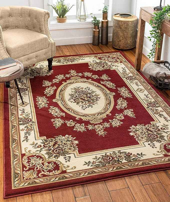 Pastoral Medallion Red French European Formal Traditional Area Rug (5'3" x 7'3") Easy to Clean Stain Fade Resistant Shed Free Modern Contemporary Floral Thick Soft Plush Living Dining Room Rug
