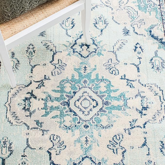 SAFAVIEH Monaco Collection Runner Rug - 2'2" x 6', Light Blue & Ivory, Non-Shedding & Easy Care, Ideal for High Traffic Areas in Living Room, Hallway, Foyer, Bedroom (MNC243K-26)