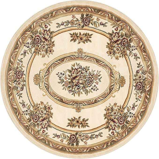 Well Woven Timeless Collection Le Petit Palais Ivory 5' Foot Round Luxurious Traditional French Medallion Oriental Area Rug Perfect for Living Room Bedroom or Dining Room Easy-to-Clean Durable Design