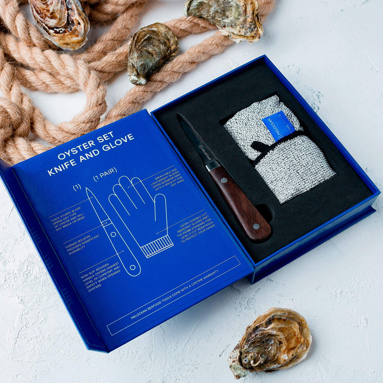 Professional Oyster Shucking Knife and Gloves Set in Gift Box