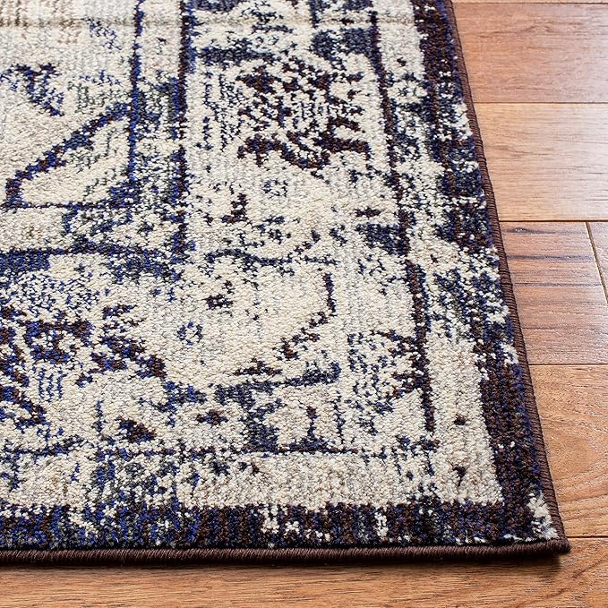 SAFAVIEH Monaco Collection Area Rug - 9' x 12', Ivory & Navy, Non-Shedding & Easy to Clean, Distressed Medallion Design, Ideal for Living Room, Bedroom, Dining Space (MNC243C)