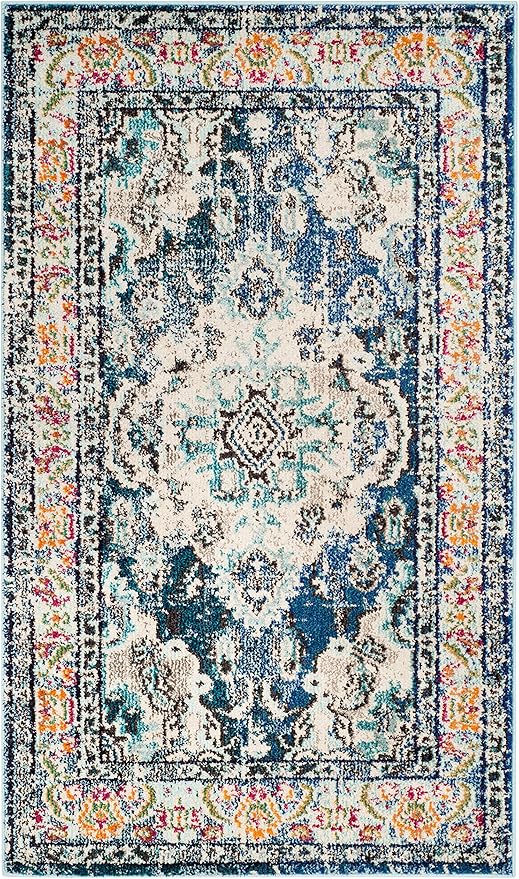 SAFAVIEH Monaco Collection Area Rug - 3' x 5', Navy & Light Blue, Non-Shedding & Easy to Clean, Distressed Medallion Design, Ideal for Living Room, Bedroom, Dining Space (MNC243N)
