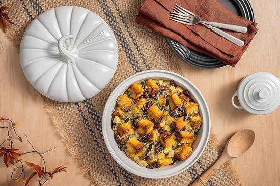 Le Creuset Stoneware Figural Pumpkin Baker with Lid, 9", White