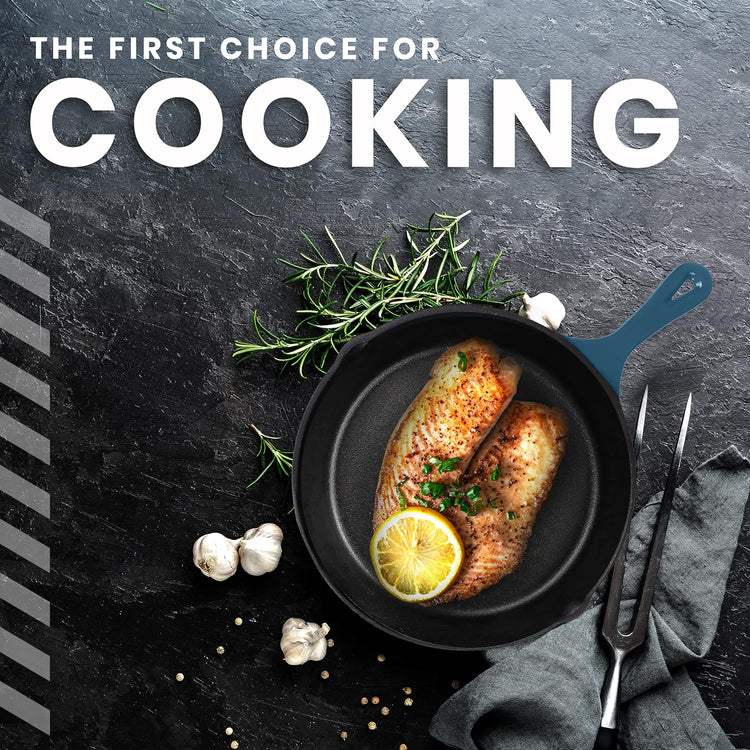 Utopia Kitchen Cast Iron Frying Pan 8 Inch, Cast Iron Chefs Pan, Pre Seasoned Skillet, Safe Grill Cookware for Indoor & Outdoor Use, Teal - Nestoria