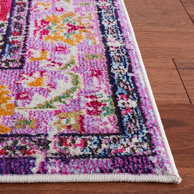 SAFAVIEH Monaco Collection Runner Rug - 2'2" x 8', Violet & Fuchsia, Non-Shedding & Easy to Clean, Distressed Medallion Design, Ideal for Hallway, Foyer, Entryway, Kitchen, Bedroom (MNC243P)