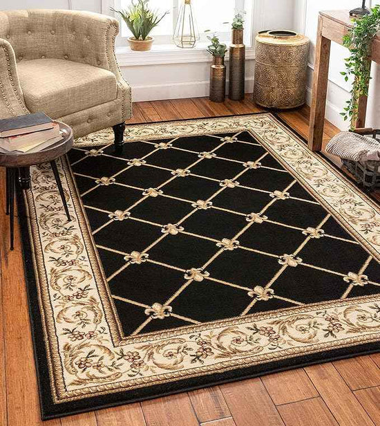 Patrician Trellis Black French European Formal Traditional (5'3" x 7'3") Area Rug Stain Fade Resistant Shed Free Modern Contemporary Floral Transitional Thick Soft Plush Living Dining Room Rug