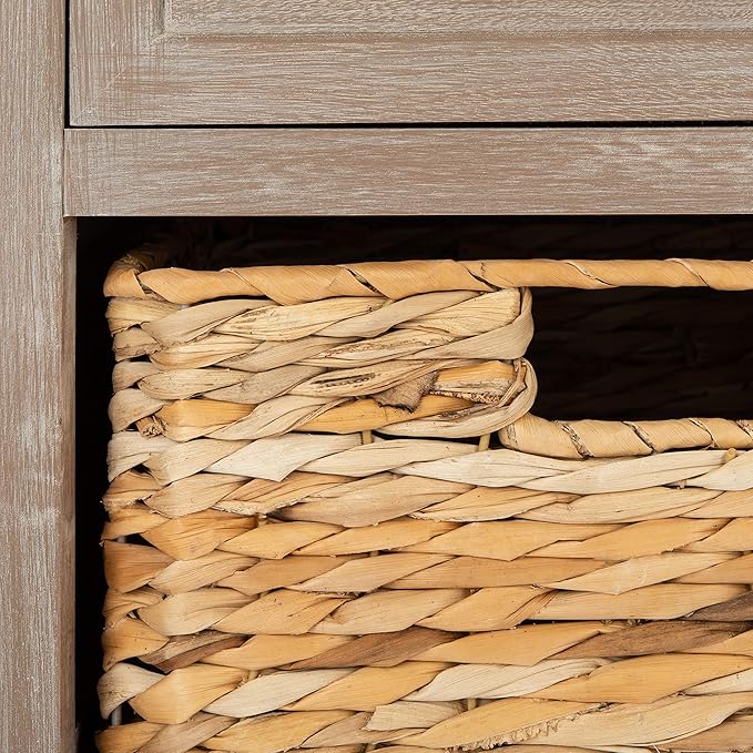 SAFAVIEH Home Collection Carrie White Wash/ Natural Wicker 3-Drawer Storage Nightstand Side Table (Fully Assembled)
