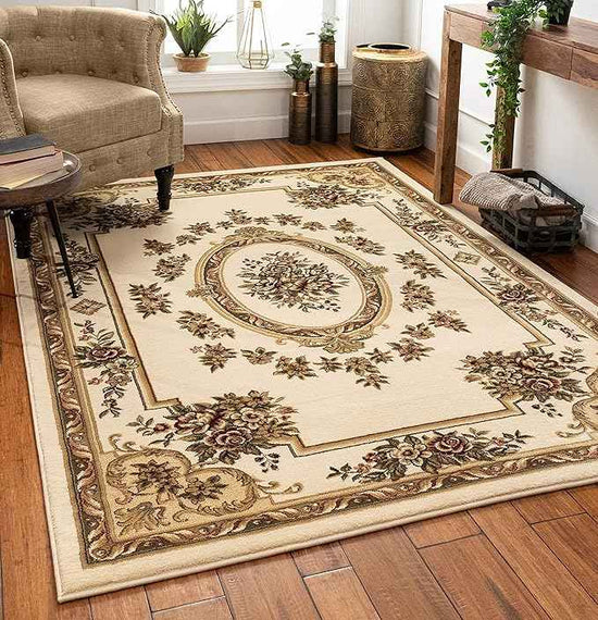 Pastoral Medallion Ivory French European Formal Traditional (7'10" x 10'6") Area Rug Easy to Clean Stain Fade Resistant Shed Free Contemporary Floral Thick Soft Plush Living Dining Room Rug
