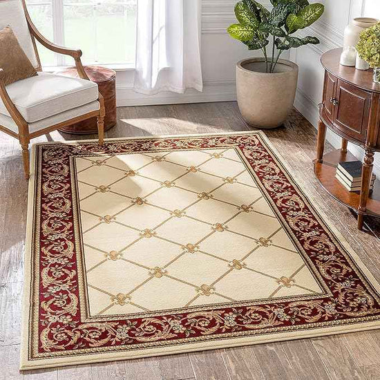 Well Woven Timeless Collection Fleur De Lis Ivory 6x9 Luxurious Traditional French Aubusson Oriental Area Rug Perfect for Living Room Bedroom or Dining Room Easy-to-Clean Durable Design