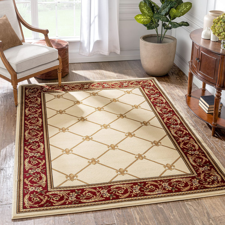 Timeless Collection Fleur De Lis Ivory 6x9 Luxurious Traditional French Aubusson Oriental Area Rug Perfect for Living Room Bedroom or Dining Room Easy (60.895 Sq Ft)