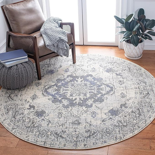 SAFAVIEH Monaco Collection Area Rug - 3' x 5', Ivory & Grey, Non-Shedding & Easy to Clean, Distressed Medallion Design, Ideal for Living Room, Bedroom, Dining Space (MNC243B)