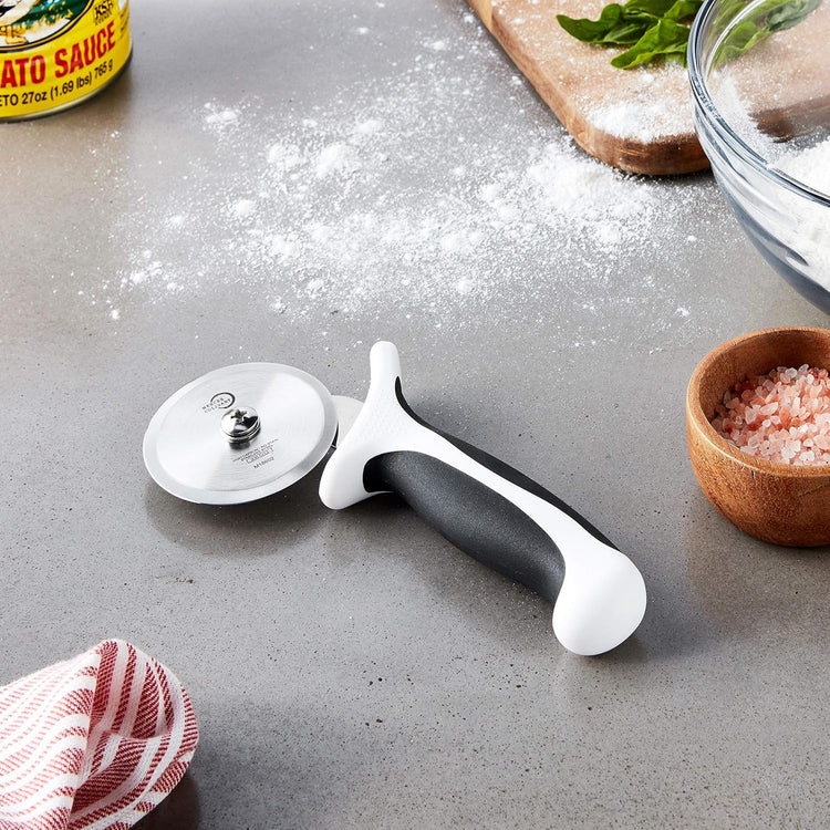 Mercer Culinary Millennia Pizza Cutter with White Handle, 2-3/4 Inch Wheel, Stainless Steel