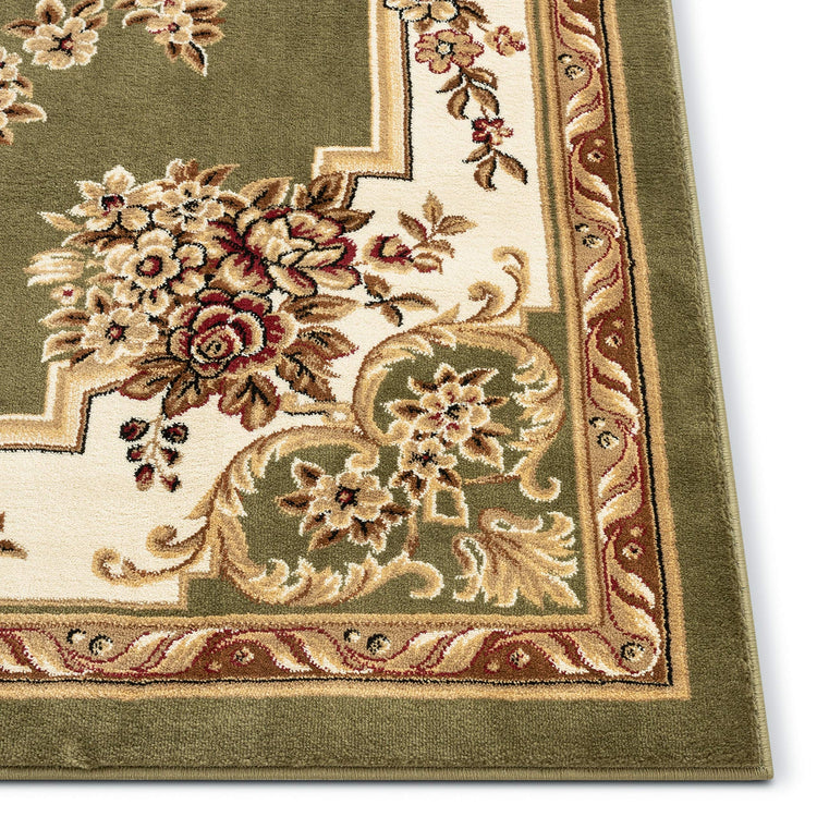 Pastoral Medallion Green French Area Rug European Formal Traditional