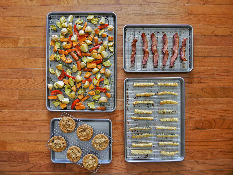 Bakeware Quarter Sheet Baking Pan and Bakeable Nonstick Cooling Rack Set