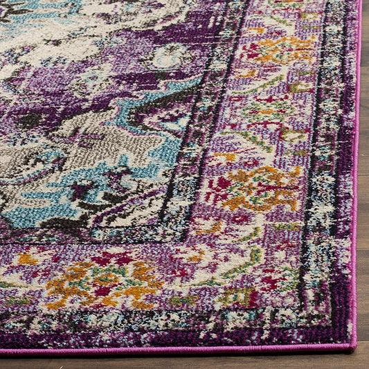 SAFAVIEH Monaco Collection Runner Rug - 2'2" x 14', Violet & Light Blue, Non-Shedding & Easy to Clean, Distressed Medallion Design, Ideal for Hallway, Foyer, Entryway, Kitchen, Bedroom (MNC243L)