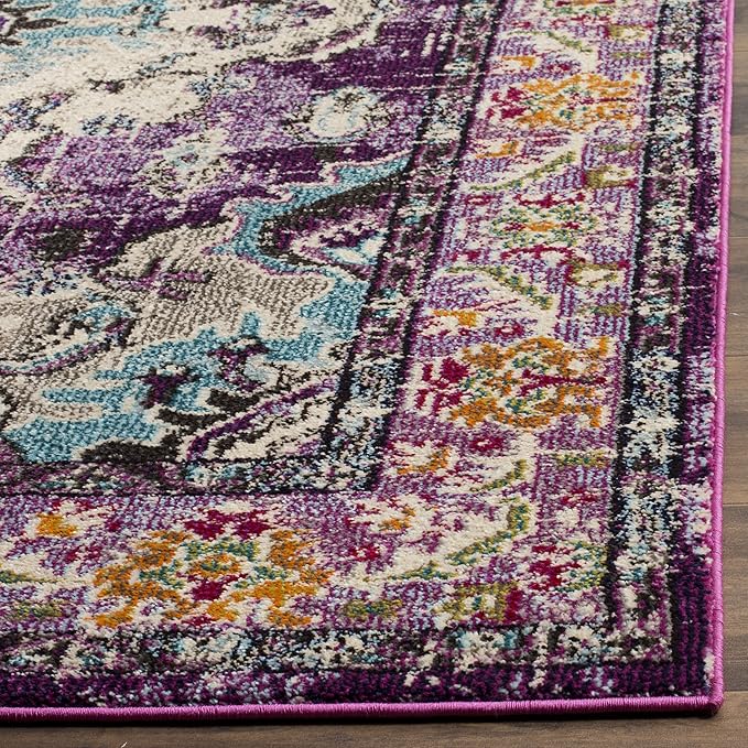 SAFAVIEH Monaco Collection Runner Rug - 2'2" x 6', Violet & Light Blue, Non-Shedding & Easy to Clean, Distressed Medallion Design, Ideal for Hallway, Foyer, Entryway, Kitchen, Bedroom (MNC243L)