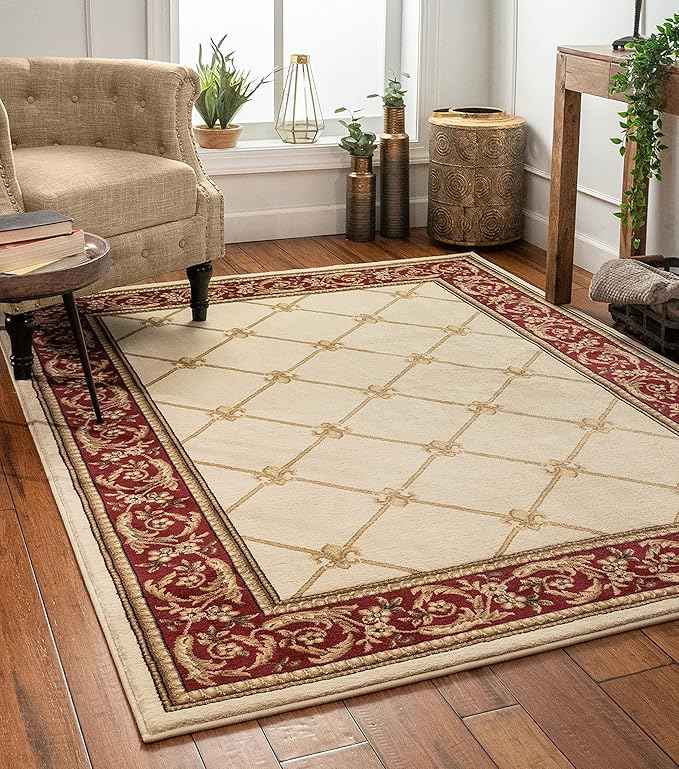 Well Woven Timeless Collection Fleur De Lis Ivory 6x9 Luxurious Traditional French Aubusson Oriental Area Rug Perfect for Living Room Bedroom or Dining Room Easy-to-Clean Durable Design