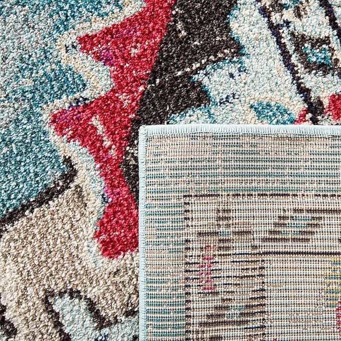 SAFAVIEH Monaco Collection Area Rug - 8' x 10', Light Blue & Fuchsia, Non-Shedding & Easy to Clean, Distressed Medallion Design, Ideal for Living Room, Bedroom, Dining Space (MNC243J)