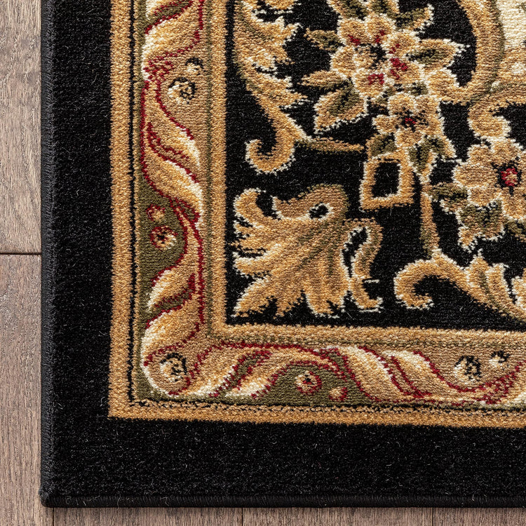 Pastoral Medallion Black French European Formal Traditional 2x7 (15.84 Sq Ft)