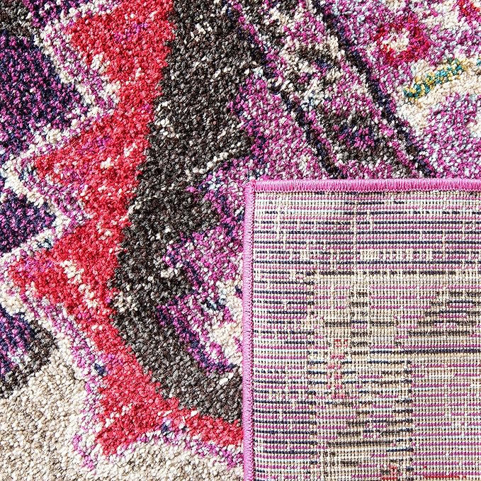 SAFAVIEH Monaco Collection Area Rug - 3' x 5', Violet & Fuchsia, Non-Shedding & Easy to Clean, Distressed Medallion Design, Ideal for Living Room, Bedroom, Dining Space (MNC243P)