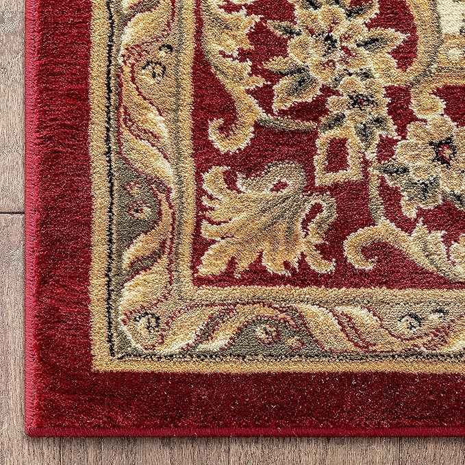 Well Woven Timeless Collection Le Petit Palais Red 11x15 Luxurious Traditional French Aubusson Medallion Oriental Area Rug Perfect for Living Room Bedroom or Dining Room Easy-to-Clean Durable Design