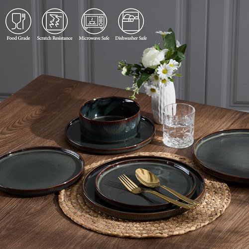 Stoneware Dinnerware Sets (Blackish Green / 18pcs for 6)