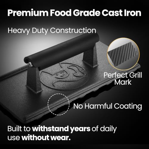3 lbs Cast Iron BBQ Grill Press with Heat Resistant Handle (Grill Press Cast Iron)
