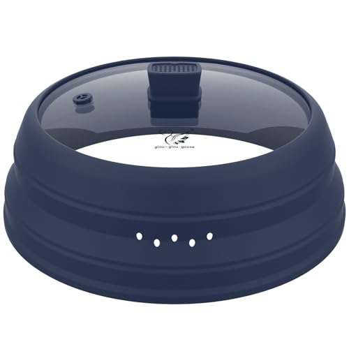 Microwave Splatter Cover Glass Guard Lid with Collapsible Silicone for Food Pot Plate Cover 9.8 inch Dark Blue (DARK BLUE / 9.8 inch)